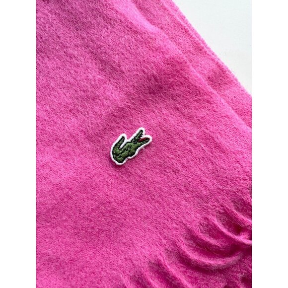 NWT LACOSTE Hot Pink Wool Cashmere Blend Knit Fringed Rectangle Scarf - Picture 9 of 13